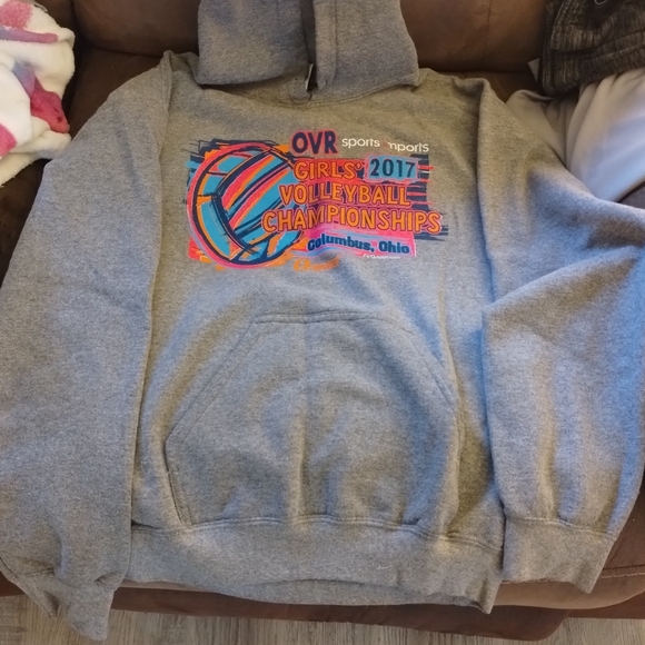 Gildan Tops - Gildan Gray Volleyball Championship Hoodie